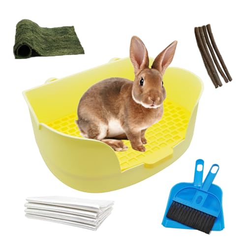 15.1"X11.0" Large Rabbit Litter Box,Plastic Square Rabbits Potty Trainer with Bigger Pan Bunny Corner Toilet Box with Small Animal Disposable Liner for Guinea Pigs Hamster Chinchilla(Yellow) - color: 【Yellow】