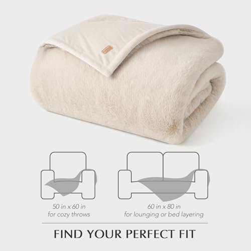 EVERGRACEHOME Faux Chinchilla Fur Throw Blanket, 50"x60", Birch Mink | Luxury, Super Soft, 1220GSM, Fluffy Cozy Mink, Reversible Velvet Back, Warm Thick Heavy Winter Throw for Couch Bed, Gift - color: Birch Mink, size: 50"x60"