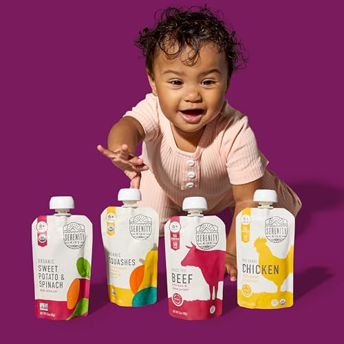 Serenity Kids Organic Baby Food Pouches, 5g Protein, 3.5 Oz, 8 Pack | 5g Protein, Organic Baby Snacks, Toddler Pouches, Baby Puree Pouches, Toddler Snack Pack - size: 3.5 Ounce (Pack of 8)