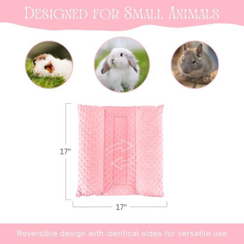 Rabbit Bed, Soft Dot Fleece Bunny Mat, 17x17In Small Animal Pillow for Guinea Pig, Reversible, Washable Pet Cushion Pastel Pink - color: Pastel Pink