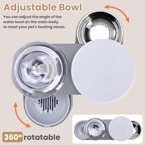 2 Pack Automatic Cat Feeder Stainless Steel Water Dispenser Gravity Food Feeder and Waterer Set with Pet Food Bowl for Small Medium Kitten Puppy Pets Large Capacity(Grey) - color: Grey