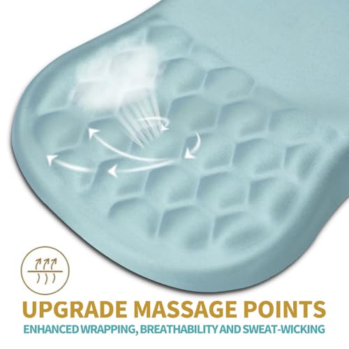 Hokafenle Ergonomic Mouse Pad Wrist Support with Massage Design, Wrist Rest Pain Relief Mousepad with Memory Foam&Non-Slip PU Base, Mouse Pads for Wireless Mouse & Desk (12x8 inch,Light Blue) - color: HK005-Light Blue