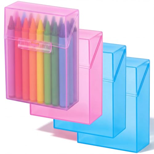 Clabby 4 Pcs Clear Plastic Crayon Boxes Hold 24 Count, Blue,Pink | Organizer Box, Case, Colorful, Portable Storage Holder with Snap Lid, for Boys Girls Kids School Classroom Home Art Supply - color: Blue,Pink