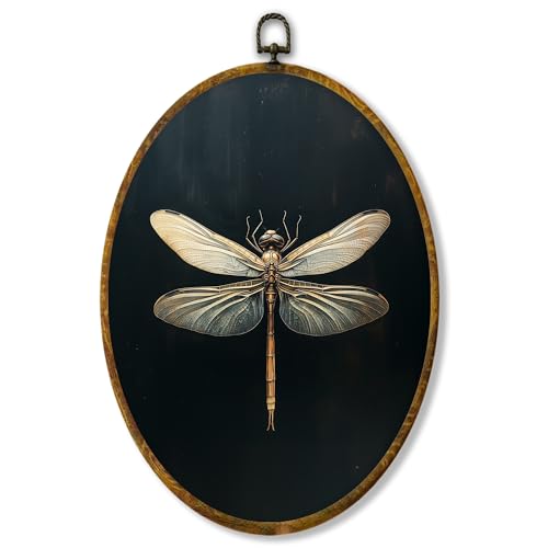 shiviody Vintage Dragonfly Canvas Wall Art Decor, Dark Moody Dragonfly Wall Art, Retro Aesthetic Insect Oval Hanging Frame Prints Decorations for Bedroom Living Room Office 8.6"x11.4" - color: Animals-9