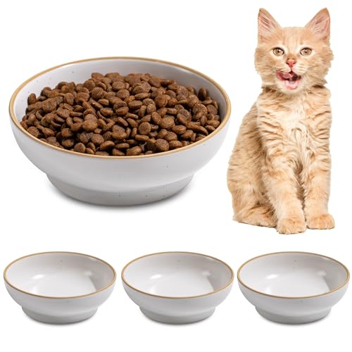Cat Bowl, Ceramic Small Pet Bowl Pack of 3, Dishwash Safe Pet Food and Water Bowl Dishes for Small Dog, Fat Faced Cat, Kitten, Rabbits Puppy Birds(Safe Food-Grade Ceramic), White - color: White