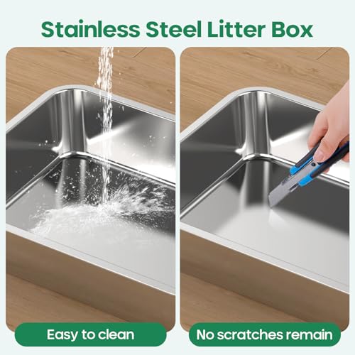 Stainless Steel Cat Litter Box,Metal Kitten Litter Pan, 4" Height Litter Box for Small Animals Cats Kitty,Rabbits Toilet Indoor Litter Tray, Easy Clean, Non Stick, No Smell - size: Small