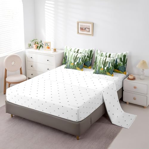 Erosebridal Cactus Comforter Set Prickly Pear Bed in A Bag Queen Size 7 Pieces Desert Plant Flower Bed Set Botanical Green Leaves Garden Style Bedding - color: Green, size: Queen