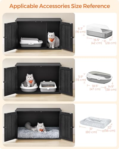 Feandrea Cat Litter Box Enclosure, Litter Box Furniture Hidden with Removable Divider, Indoor Cat House, End Table, 31.5 x 20.9 x 19.7 Inches, Ink Black UPCL002B01 - color: Ink Black, size: L (31.5"L x 20.9"W x 19.7"H)