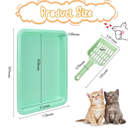 7Pcs Kitten Litter Box Set, Cats Litter Box with Kitten Litter Scoop, Low Entry Litter Boxes for Kittens, Plastic Portable Shallow Litter Pan for Rabbit Guinea Pig Hamster