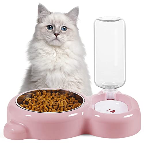 Dog Bowls, Cat Food and Water Bowl Set with Water Dispenser and Stainless Steel Bowl for Cats and Small Dogs - Pink - color: Pink