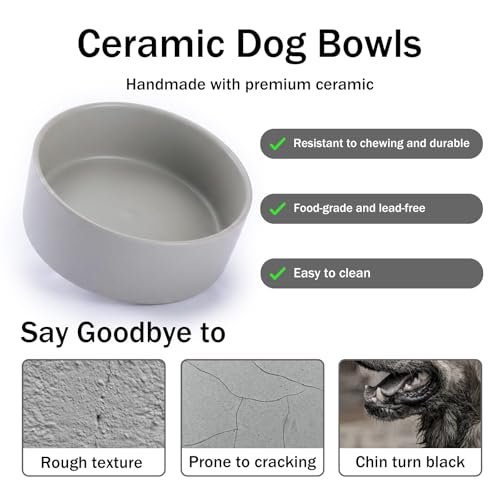 MateeyLife Ceramic Dog and Cat Bowls with Stand, 2-Pack Food and Water Bowl Set - Non-Slip Pet Bowls for Cats,Puppies and Small Dogs, 13.5OZ（Grey） - color: Grey, size: S-1.5Cup