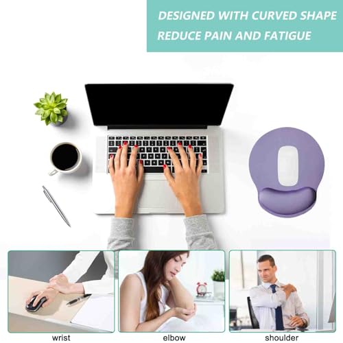 Mouse Pad with Wrist Support, Ergonomic Mouse Pad with Memory Foam Wrist Rest Cushion, Non-Slip Rubber Base Gaming Mice Pad for Home Office Computer Laptop, Purple - color: Purple