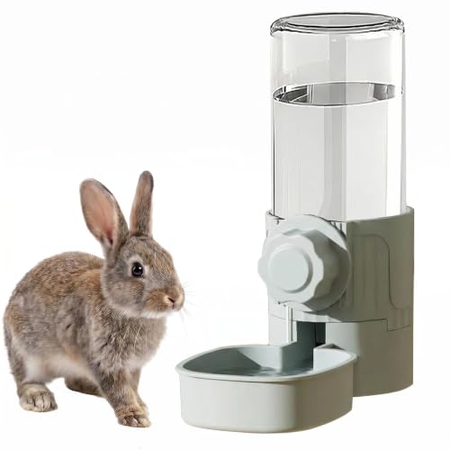 Pet Cage Suspended Water Dispenser, 17oz Hanging Automatic Water Bowl for Rabbit, Bunny, Cat, Ferret, Clear, Plastic (Grey)