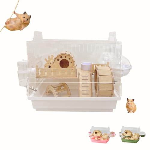 Acrylic Hamster Cage,Small Animal Houses&Habitats with Accessories,Hamster Enclosure with Stairs,Clear Pet Mice House,For Dwarf Gerbil,Dwarf Hamster,Pet Mice(White,13.78"L*10.23"W*10.83"H) - color: White