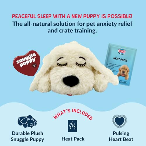 Snuggle Puppy Heartbeat Toy, Calming Comfort, Medium Breeds - Cream | Calming heartbeat toy, crate training comfort, heat pack, new puppy essentials, first nights, sleep, medium breeds 25-70 lbs - color: Golden