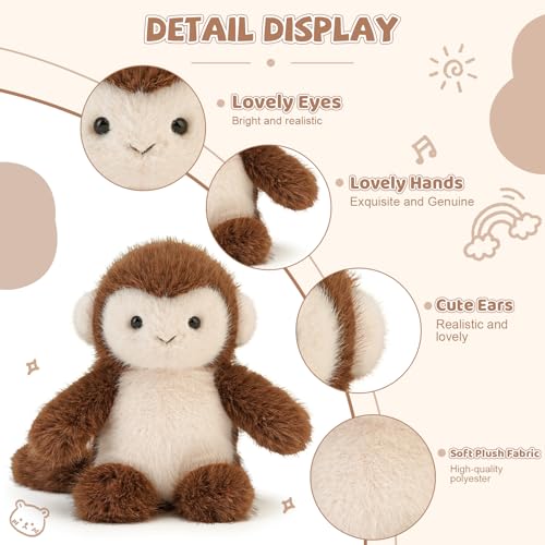 Cute Monkey Stuffed Animal Plushie Soft Plush Gift for Kids 6” | Palm-Sized Monkey Plush Toy, Desk Decor, Birthday Christmas Valentine’s Day Gift for Girls Boys Girlfriend Boyfriend - color: Monkey