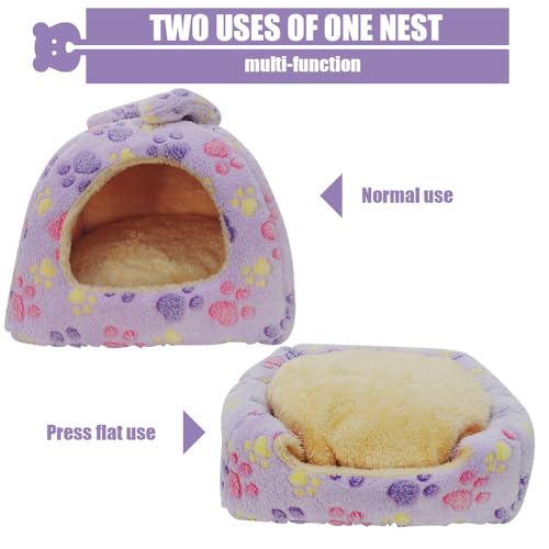 Small Animal Pet Bed, Sleeping House Habitat Nest for Guinea Pig Hamster Hedgehog Rat Chinchilla Hideout Bedding Snuggle Sack Cuddle Cup Cage Accessories with Removable Washable Mat (Purple) - color: Purple