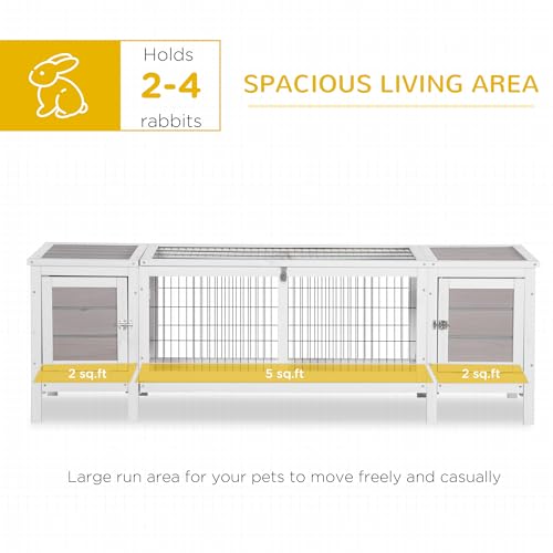 PawHut Rabbit Hutch, Bunny Cage, Guinea Pig House with Pull-Out Tray, and Divided Board for Rabbits, Chickens, Ducks, Indoor, White | Bunny Cage, Guinea Pig House, Divided Board, for Chickens Ducks, Indoor