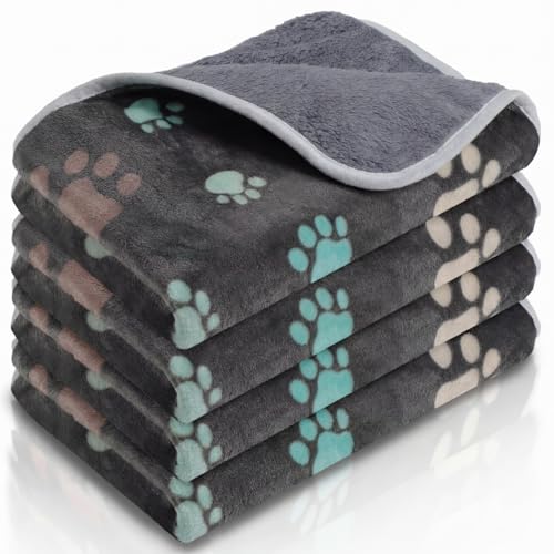 Panelee 4 Pcs 24 x 16 Inch Waterproof Dog Puppy Pads Soft Cat Blankets Dog Sleep Mat Absorbent Pet Blanket Paw Pattern Whelping Warm Pads Fleece Puppy Potty Training Pad Reusable(Black) - color: Black