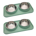 BNOSDM 2 Pcs Double Dog Food Bowls, Stainless Steel Small Dog Food and Water Bowls with Non-Spill Plastic Mat, Pet Cat Feeder Dish Set for Puppy Cats Kitten, Green - color: Green【Set of 2】
