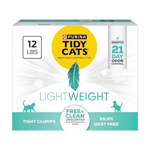 Purina Tidy Cats Lightweight Free and Clean Unscented, Multi-Cat, Clumping, 99.9 Percent Dust Free Cat Litter - 12 lb. Box - size: 12 Pound (Pack of 1)