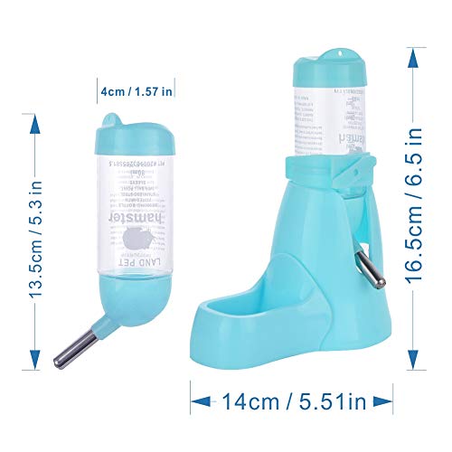 Guardians Hamster Water Bottle, Little Pet Automatic Drinking Bottle with Food Container Base Hut Hanging Water Feeding Bottles Auto Dispenser for Small Animals(80ml,Blue) - color: Blue, size: 80ml