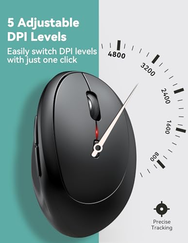 TECKNET Ergonomic Mouse, 4800 DPI 5 Adjustable DPI Levels, Wireless Vertical Mouse, 6 Buttons, 2.4G Silent Mouse for Laptop, PC, Chromebook, Mac - Black - color: Black