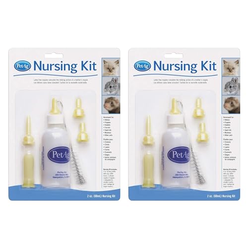 PetAg Nursing Kit - 2 oz, Pack of 2 - Promotes The Natural Feeding of Liquids to Baby Animals - Each Kit Includes 2 oz. Bottle with Cap, 5 Nipples & Cleaning Brush - size: 2 Ounce (Pack of 2)