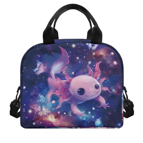 Starry Axolotl Backpack for School Boys 4th Grade Girls Backpack with Lunch Box with Bottle Pocket Adjustable Shoulder Strap Water Bottle Cover and Pencil Box 4Pcs Sets for Kids/Toddler - color: Starry Axolotl