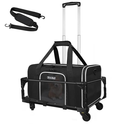 Small Pet Carrier 18"x13"x9.5" with Wheels Airline Approved, Black | for Southwest Airlines, Lockable Safety Zippers and Anti-Scratch Mesh, Pets Under 10 lbs - color: Black and Wheeled, size: 18.0"L x 13.0"W x 9.5"H