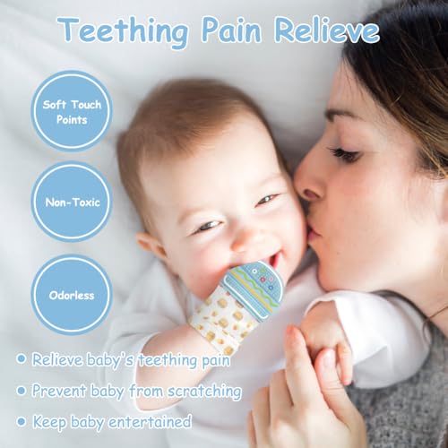 2Pack Silicone Teething Mitt, Hamburger Baby Teething Toy for 0-6 6-12 Months, Food Grade Silicone Infant Teething Mitten, BPA-Free Baby Chew Toys for Pain Relief, Sucking Needs - color: Blue Hamburger
