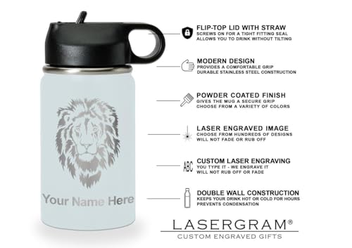 LaserGram Personalized 12oz Water Bottle, Snail (Light Blue) | Engraved Gift, Vacuum Insulated Stainless Steel, Flip-Top Straw Lid, Laser Engraved With Your Name - color: Light Blue, size: 12 Ounces