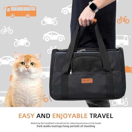 SMOUATOU Cat Carrier, Dog Carrier, Cat Bag Carrier, Cat Travel Carrier, Soft-Sided and Scratch-Proof mesh Cat Bag Pet Carriers, Travel Puppy Carry, Pet Home(Black) - color: Black