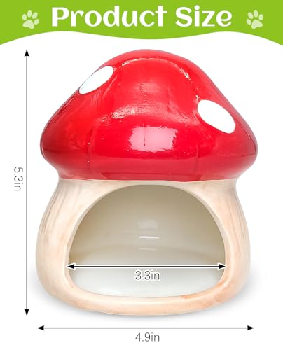 BNOSDM Ceramic Hamster Hideout Cute Mushroom Shape Hamster House and Habitat Cool Hamsters Hide Suitable for Syrian, Mice, Dwarf Hamsters, Gerbils (Red) - color: Red Hideout Solo