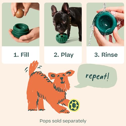 WOOF Pupsicle Interactive Dog Ball Toy for Dogs Small 10-25 lbs - Green | Long-lasting enrichment toy for small dogs, easy-fill design, low-mess play, made of natural rubber, easy to clean - color: Green, size: Small