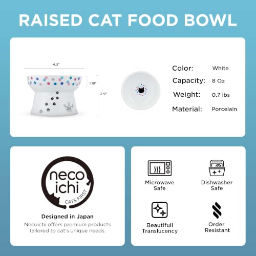 Necoichi Ceramic Raised Cat Food Bowl, 15° Tilted (Colorful Dots, Regular) - color: Colorful Dots, size: Regular