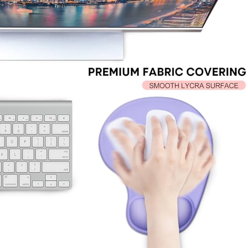 JIKIOU Ergonomic Mouse Pad with Gel Wrist Rest 2Pack, Portable Small Purple | Upgraded-Prevent Gel Leakage, Ergonomic Design for Pain Relief, Cooling Gel filled, Smooth Lycra Surface, Non-Slip PU Base - color: 09Purple