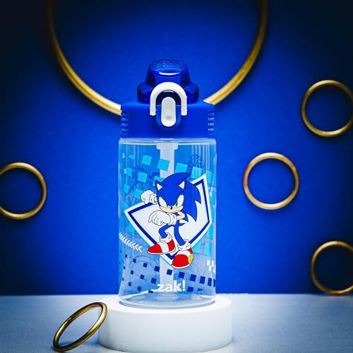 Zak Designs Sonic the Hedgehog Sage 16oz Leak-Proof Straw Kids Water Bottle - color: Sonic the Hedgehog (Sonic, Eggman), size: 16 Ounces