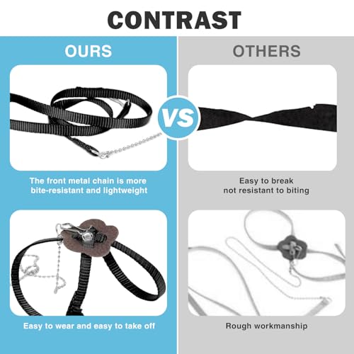 2 Pack Adjustable Hamster Leash Harness for Harness for Ferret Baby Rabbit Hamster Rat Mouse Leash Lead with Bell (Black) - color: black