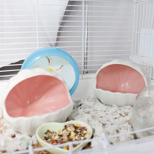 WishLotus Ceramic Hamster Hideout, Adorable Sea Shell Shaped Hamster House, Large-Opening Small Animal Hideout, Small Animal Hideout Habitat Decor for Dwarf Hamsters Gerbils (Pink) - color: Pink