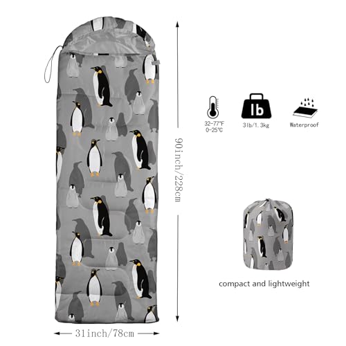 Galaxy Wolf Camping Sleeping Bags Warm & Cool Weather Waterproof Backpacking Blue Purple Starry Sky Sleeping Bag All Seasons Camping, for Adult Kids Boy Girls Camping Gear Equipment, Traveling - color: C-Penguin1