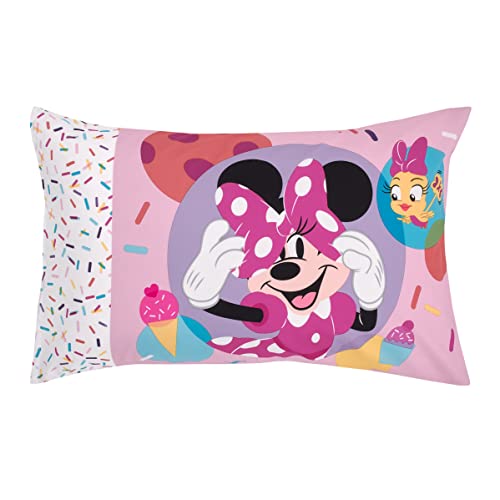 NoJo Disney Minnie Mouse Let's Party Pink, Lavender, and White Balloons, Cupcakes, and Confetti 2 Piece Toddler Sheet Set - Fitted Bottom Sheet and Reversible Pillowcase - color: Minnie Mouse Let's Party Pink