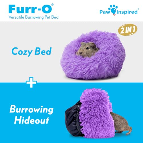 Paw Inspired Furr-O Burrowing Pet Bed Enrichment, Removable Base, Purple | Cozy Carrier Toy, Zip-On Spandex and Fleece Bottoms, Hideout Cage Accessories for Guinea Pigs, Hamsters, Small Pets, Animals - color: Purple