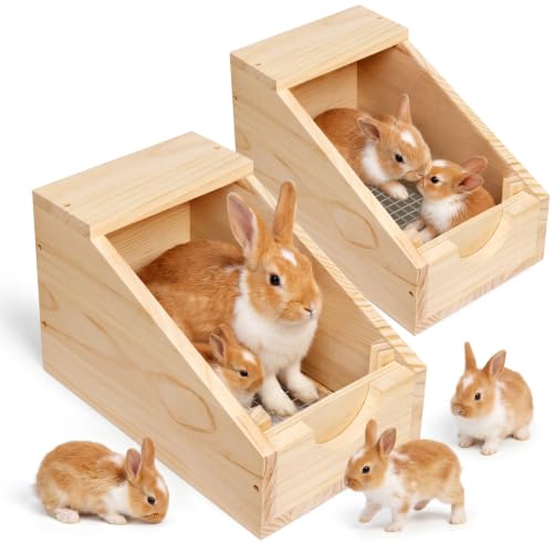 16" Wooden Rabbit Nesting Box with Stainless Steel Mesh Floor, 2cm Thick Natural Pine Bunny Breeding Box, Secure Rabbit Birthing Box & Hideout for Hutch, Easy-Clean Nesting House (2 Pcs) - color: 2 Pcs