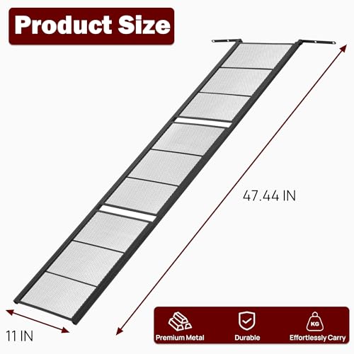 Chicken Coop Ramp 47.4″L,Chicken Coop Accessories and Ladder | for Henhouse Backyard or Farm with Length Adjustable Metal Coop Ramps for Feet Problem or Cannot Fly Chickens Sturdy Black