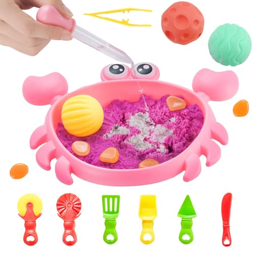 Carolart Mini Crab Sandbox, Sensory Bin with Color Changing Sand | Ocean sensory kit with sensory balls and tools, ocean sensory play toy, gift for boys girls ages 3-8 - style: Crab