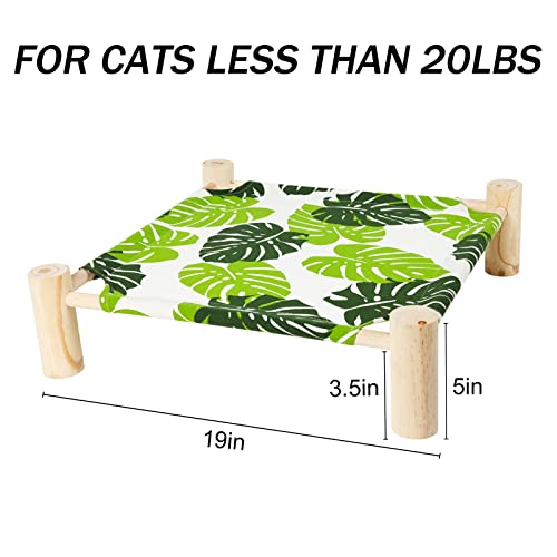 Patas Lague Cat Hammock Bed Small Eleveted Dog Bed 19x19 in Monstera Leaf | Brethable Wooden Pet Bed, Cooling Rabbit Cot, Outdoor Cat Furniture For Summer - color: Monstera Leaf