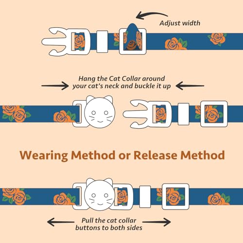 2 Pack Cotton Cat Collar Blue and Black Rose Cute Kitten Cat Collar | Breakaway Breathable Soft material With cute pendants with Bell - color: Blue Rose&Black Rose