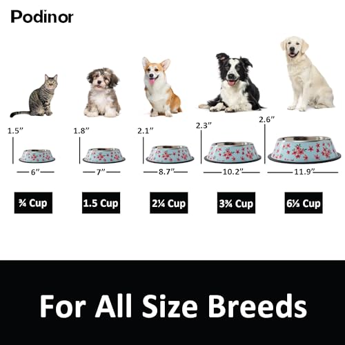 Stainless Steel Dog Bowls, Food and Water Non Slip Anti Skid Stackable Pet Puppy Dishes for Small, Medium and Large Dogs (2 Pack) - color: Sakura, size: 1.5 Cup/12 oz
