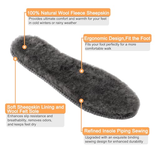 riemot 2 Pairs Women’s Sheepskin Wool Insoles,100% Australian Wool Fleece,15mm Thick Warm Winter Boot Inserts, Cozy Replacement Insoles for Snow Boots, Slippers & Roomy Shoes Beige & Grey EU36/US5 - color: 2 Pairs Beige+grey, size: US 5 Women